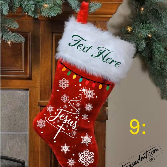 Personalized Merry Christmas Stocking Name/Custom Red Plush with Printed Lights - Picture 8 of 16